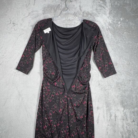 David Meister Dress Womens 6 Black Red Geometric Ruched Sheath Preppy Workwear - Picture 4 of 10